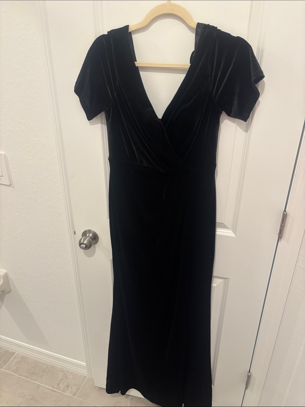 Revelry Black Velvet V‑Neck Wrap Maxi Dress